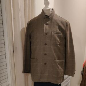 Vintage Faconnable Plaided Brown Wool/Cashmere Front  Button-Up Mens Jacket Y2k